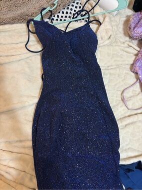 Sparkle Navy Blue Strappy Homecoming Dress